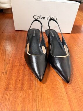 Calvin Klein Black Pointed Slingback Leather Pumps